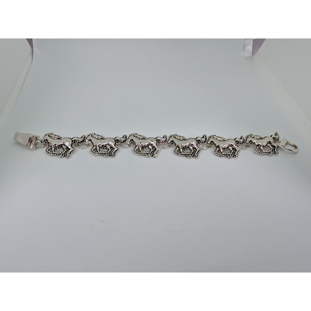 Silver Tone Running Horses Magnetic Clasp Closure 7 In